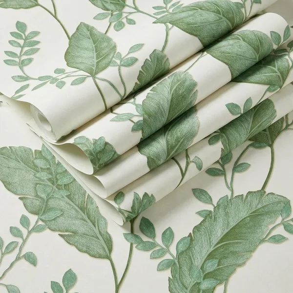 Imported_Paper_Botanical_Green_Leaf_Illustration_Wallpaper