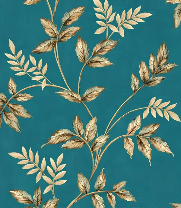 Imported_Paper_Botanical_Gold_Leaf_Pattern_Wallpaper