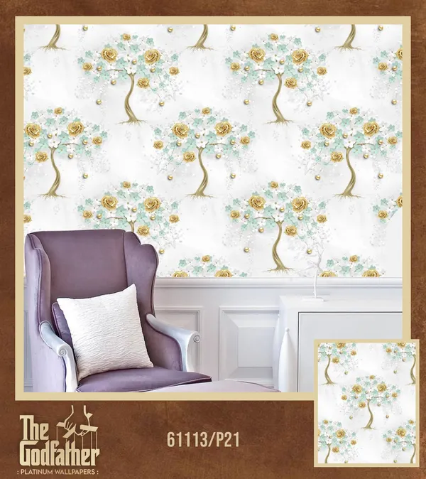Imported_Paper_Elegant_White_Blue_Gold_Floral_Tree_Wallpaper