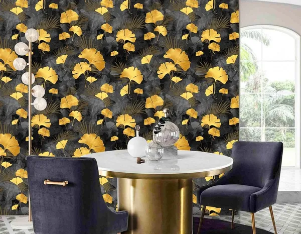 Gold_And_Black_Ginkgo_Leaf_Peel_And_Stick_Wallpaper
