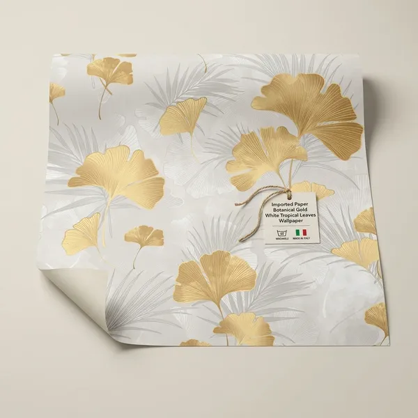 Imported_Paper_Botanical_Gold_White_Tropical_Leaves_Wallpaper