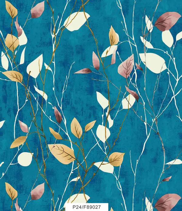 Imported_Paper_Botanical_Leaf_Pattern_Teal_Blue_Wallpaper