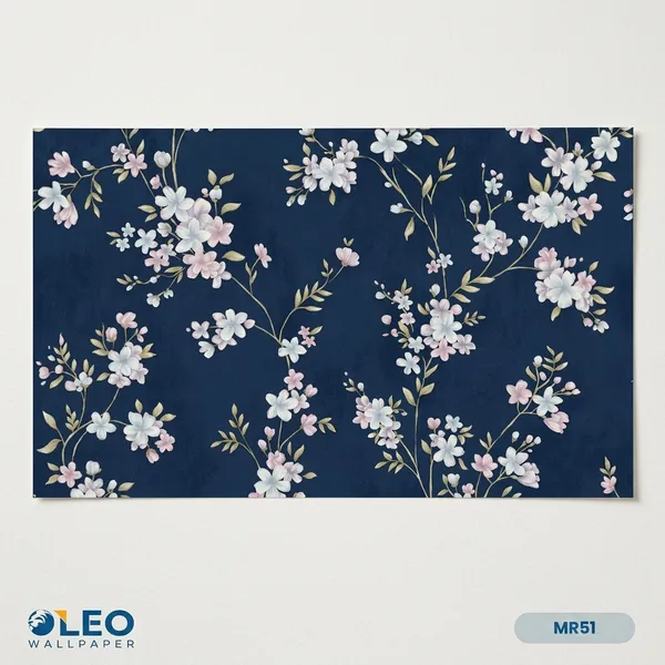 Imported_Paper_Floral_Navy_Blue_White_Pink_Blossom_Wallpaper