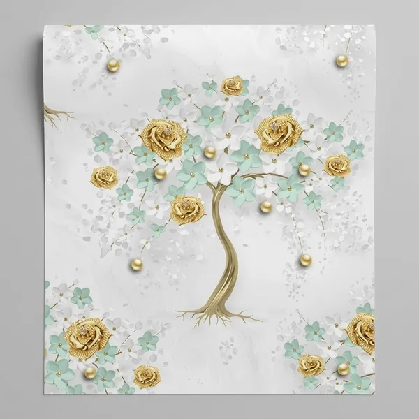 Golden_Rose_Floral_Tree_Wall_Art_Wallpaper