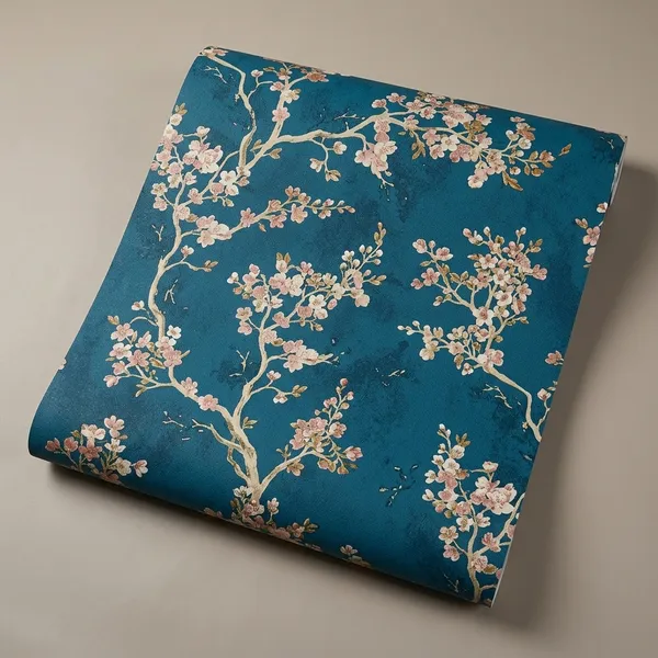 Imported_Paper_Botanical_Floral_Print_Blue_Beige_Wallpaper