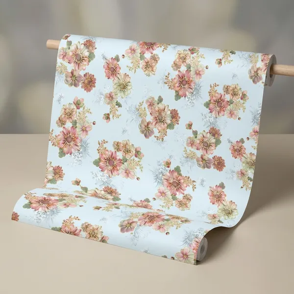 Imported_Paper_Floral_Pastel_Pink_Cream_On_Light_Blue_Wallpaper