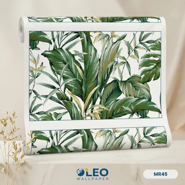 Imported_Paper_Tropical_Palm_Leaf_Print_Green_Wallpaper