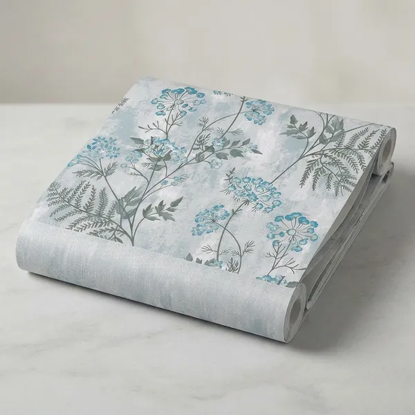 Imported_Paper_Grey_Blue_Floral_Botanical_Pattern_Wallpaper