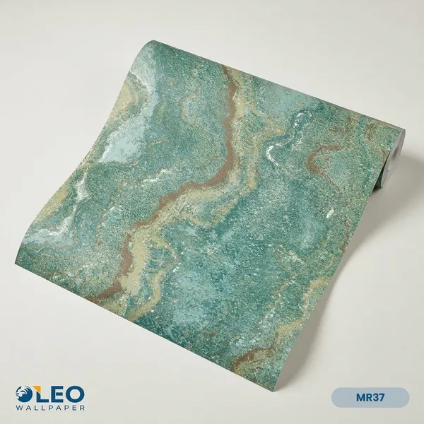 Imported_Paper_Teal_Gold_Marble_Effect_Wallpaper