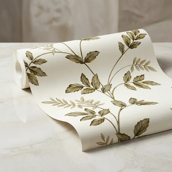 Beige_Botanical_Leaf_Print_Wallpaper