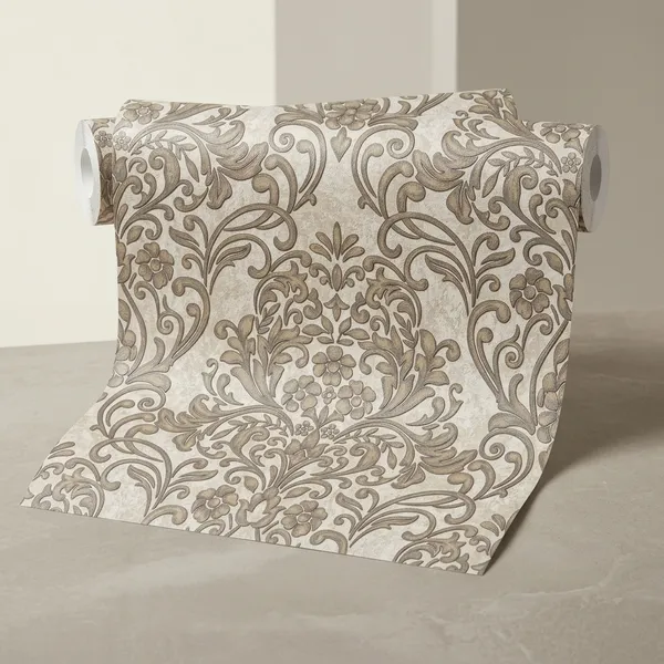 Vinyl_Baroque_Damask_Floral_Beige_Textured_Wallpaper