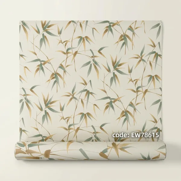 Vinyl_Botanical_Bamboo_Leaf_Green_Peel_And_Stick_Wallpaper