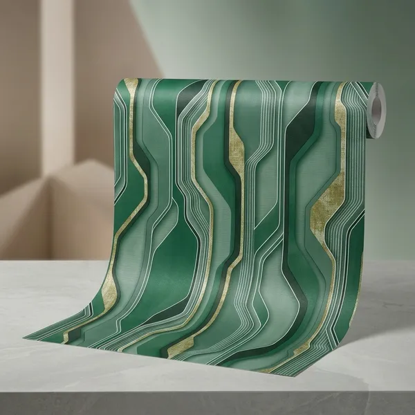 Imported_Paper_Modern_Green_Gold_Geometric_Pattern_Wallpaper