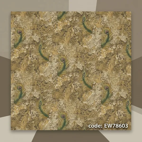 Imported_Paper_Textured_Stone_Effect_Peacock_Feather_Wallpaper