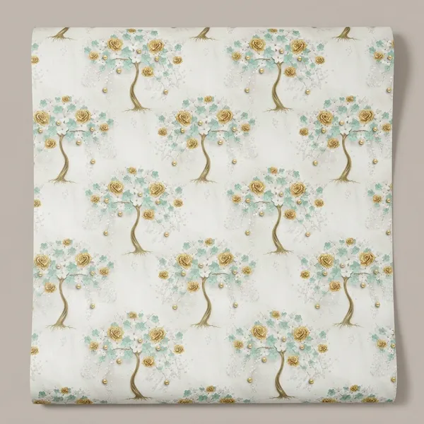 Imported_Paper_Elegant_White_Blue_Gold_Floral_Tree_Wallpaper