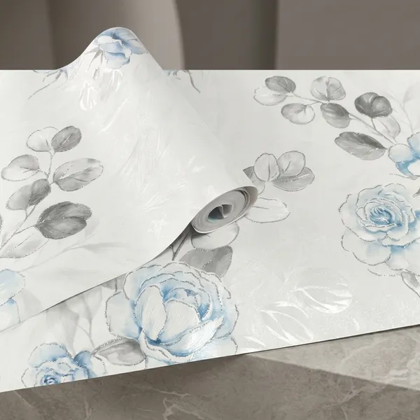 Vinyl_Watercolor_Floral_Blue_Self_Adhesive_Wallpaper