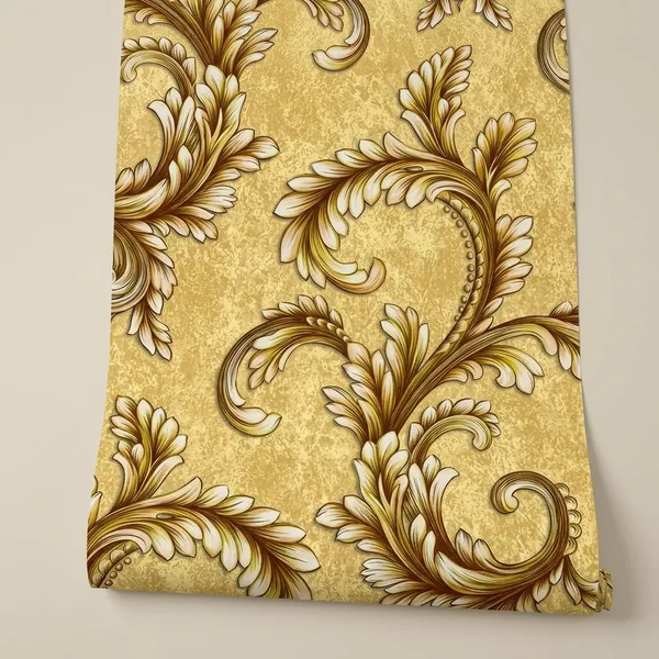 Imported_Paper_Baroque_Gold_Brown_Acanthus_Leaf_Scroll_Wallpaper