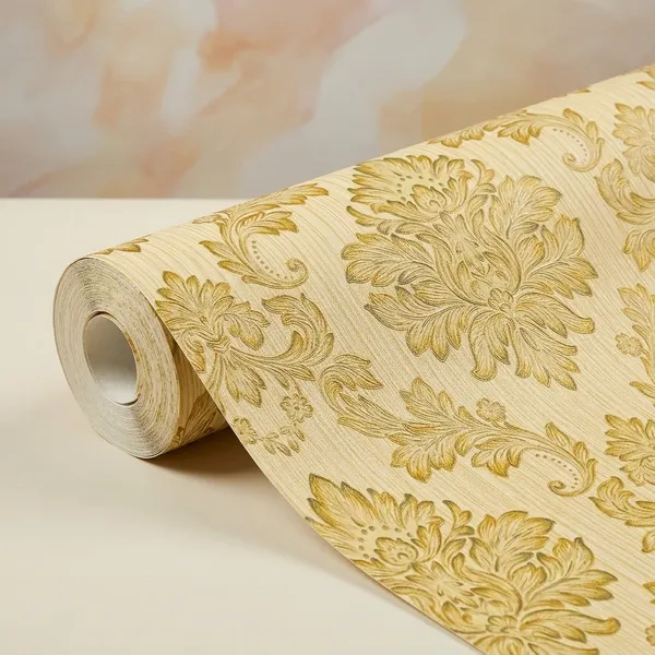 Imported_Paper_Gold_Cream_Damask_Textured_Wallpaper