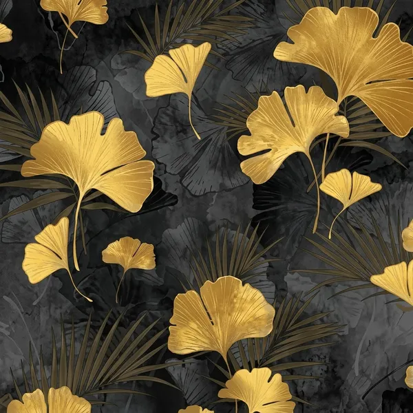 Imported_Paper_Dark_Floral_Golden_Ginkgo_Leaves_Wallpaper