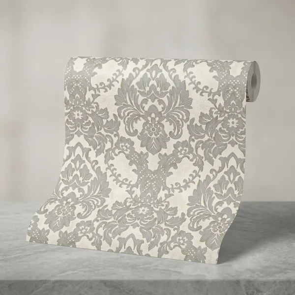 Imported_Paper_Classic_Beige_Grey_Damask_Pattern_Wallpaper