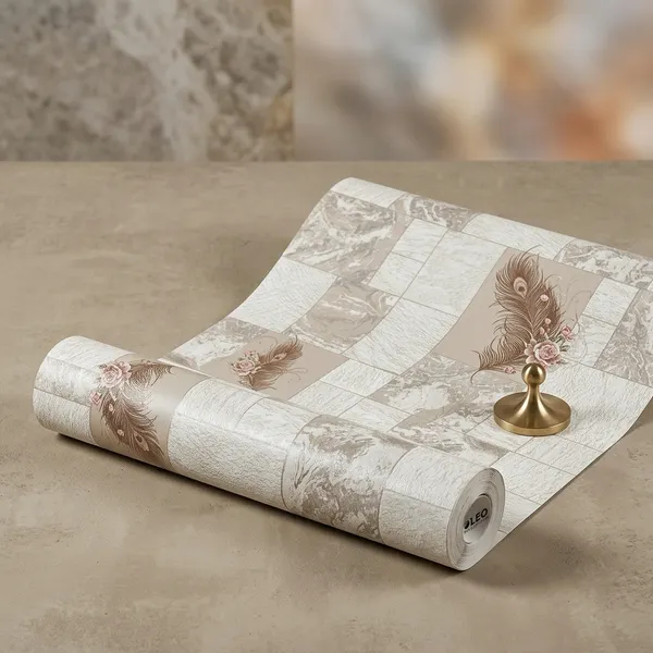 Imported_Paper_Beige_Grey_Marble_Tile_Pattern_Wallpaper