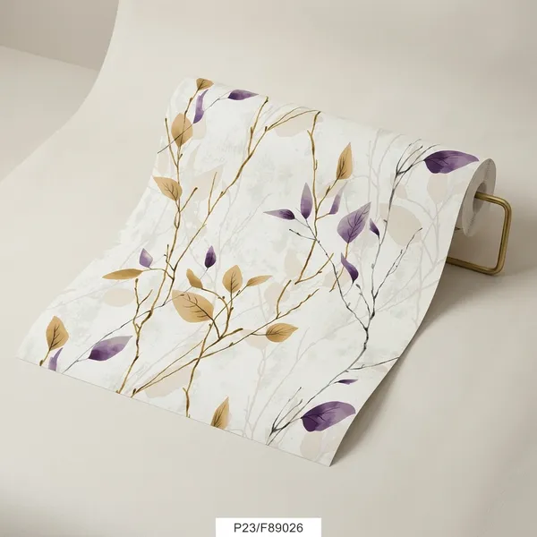 Imported_Paper_Botanical_Purple_Gold_Leaf_Pattern_Wallpaper
