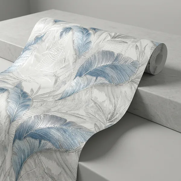 Imported_Paper_Contemporary_Feather_Print_Blue_Grey_Wallpaper