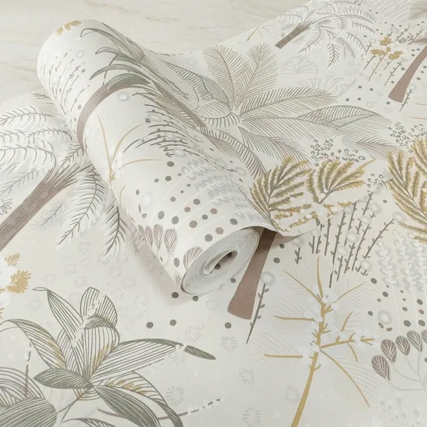 Imported_Paper_Cream_Tropical_Botanical_Line_Drawing_Wallpaper