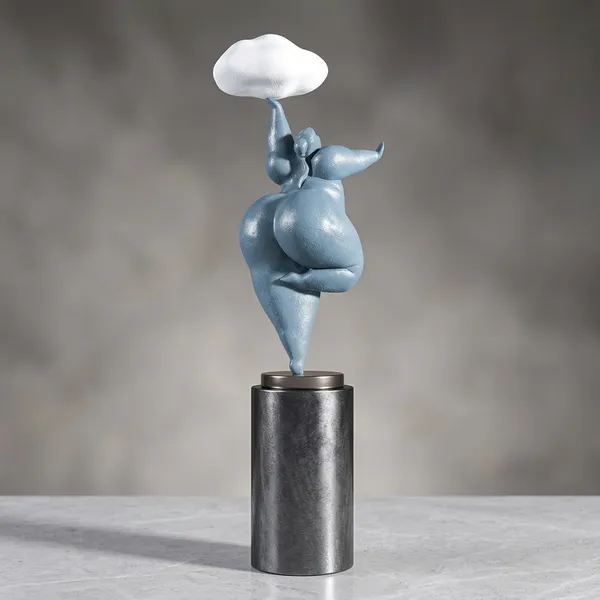 Blue_Sculptural_Figurine_With_Cloud_Detail_On_Metal_Stand