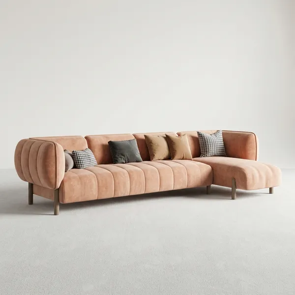 Modern_Peach_Velvet_Sectional_Sofa_With_Chaise_Lounge