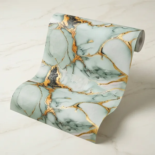 Imported_Paper_Mint_Green_Gold_Marble_Texture_Wallpaper