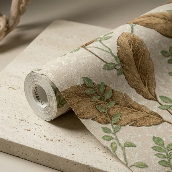 Imported_Paper_Botanical_Beige_Gold_Embossed_Leaf_Pattern_Wallpaper