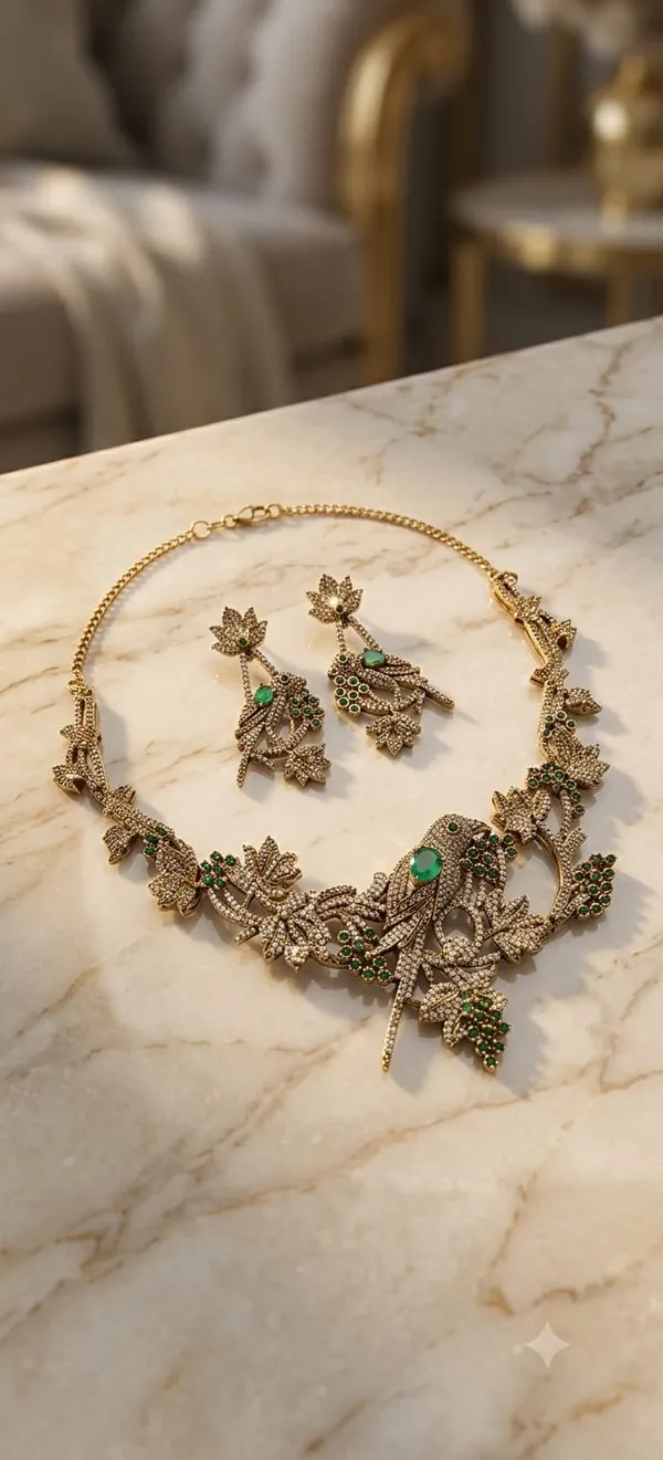 Gold-Tone_Floral_Necklace_And_Earrings_Set_For_Women