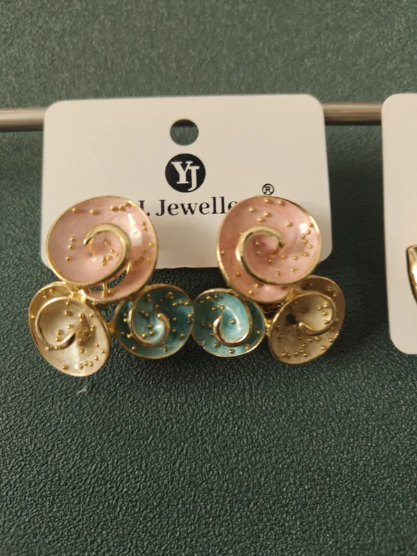 Pink_Beige_Gold_Spiral_Stud_Earrings_for_Women