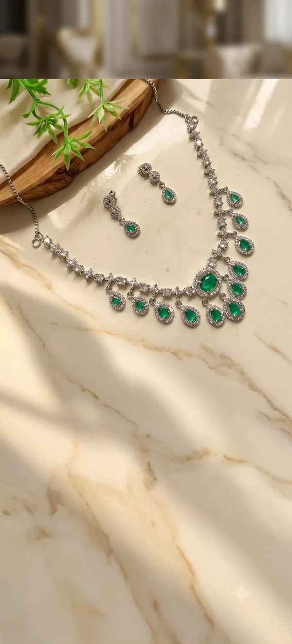 Silver-Tone_Green_Stone_Necklace_Set_for_Women