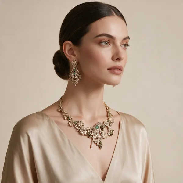 Gold-Tone_Floral_Necklace_And_Earrings_Set_For_Women