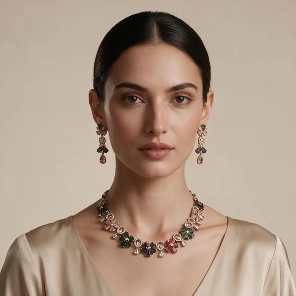 Multicolour_Floral_Necklace_And_Earrings_Set_for_Women