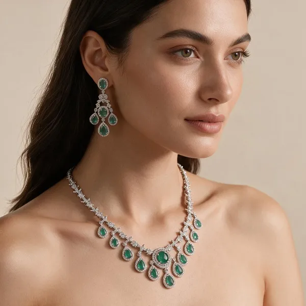 Silver-Tone_Green_Stone_Necklace_Set_for_Women