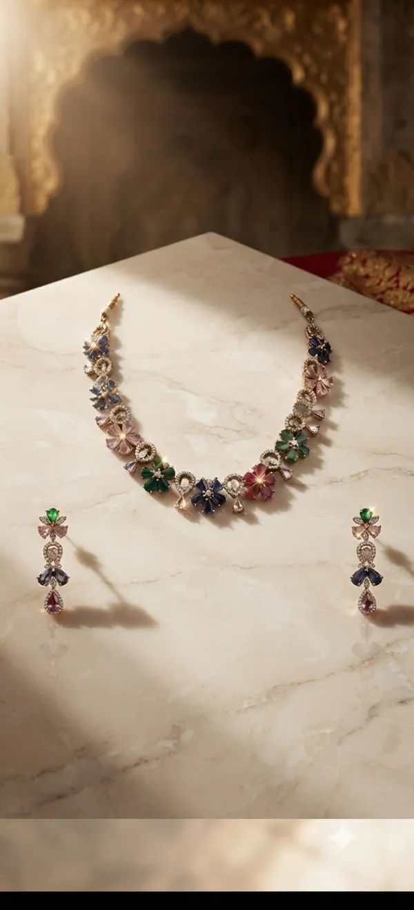 Multicolour_Floral_Necklace_And_Earrings_Set_for_Women