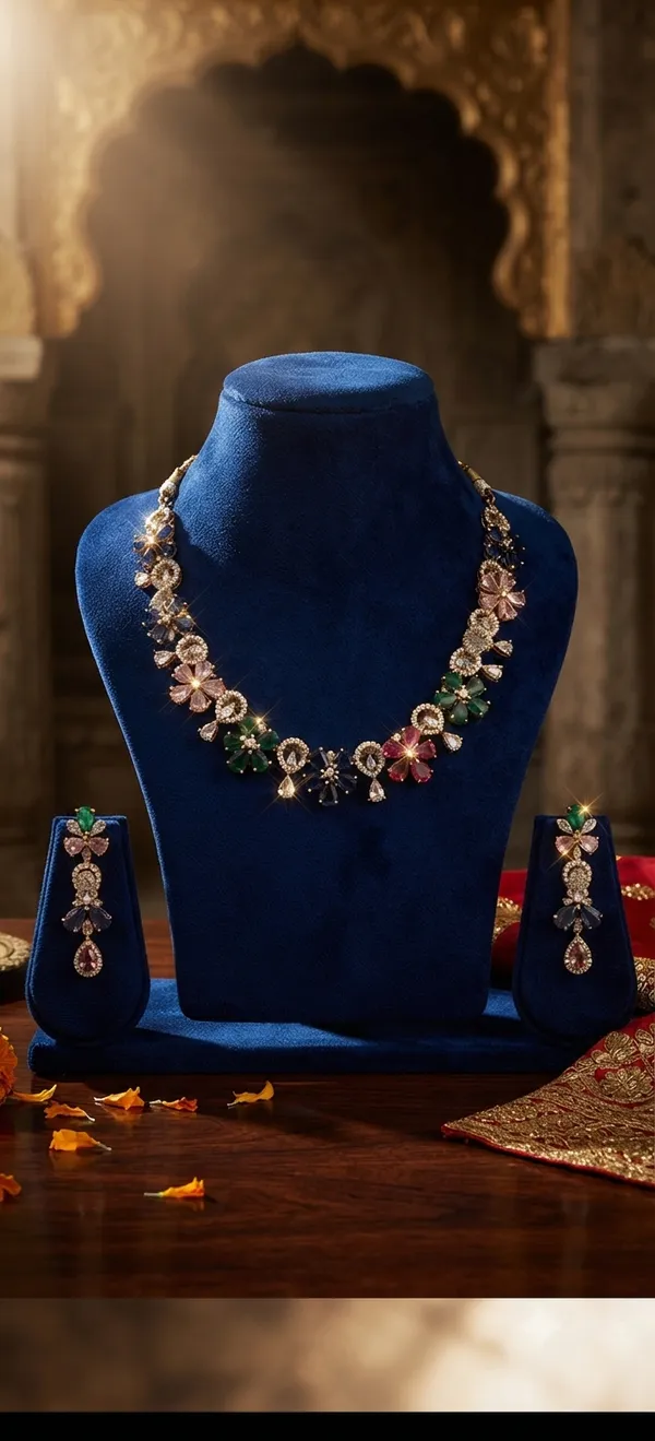 Multicolour_Floral_Necklace_And_Earrings_Set_for_Women