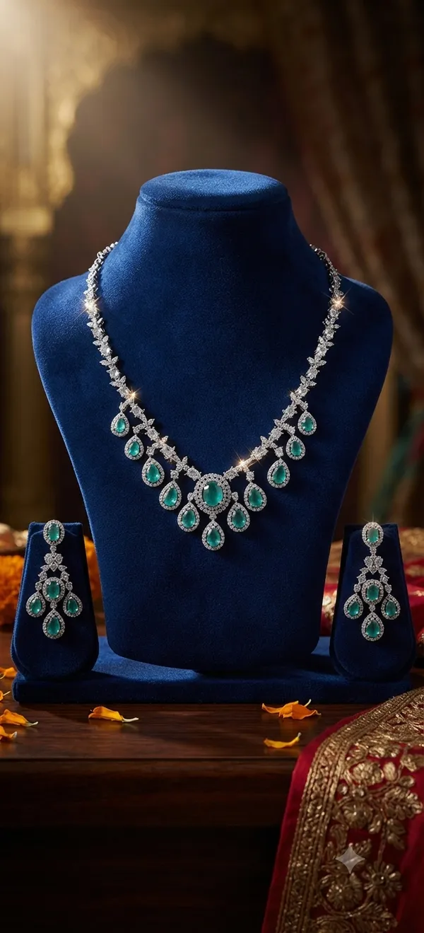 Silver-Tone_Green_Stone_Necklace_Set_for_Women