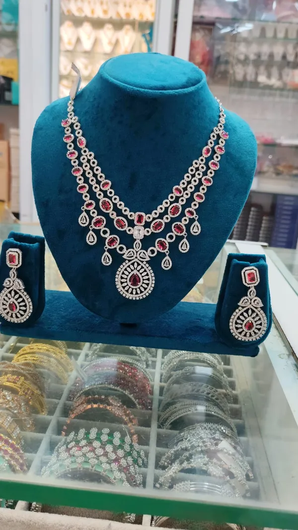 Silver_Plated_Ruby_Stone_Layered_Necklace_Set_with_Earrings