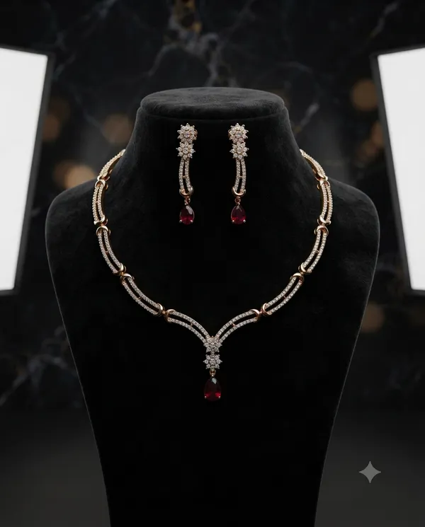 Gold_Tone_Red_Stone_Necklace_And_Earrings_Set_for_Women