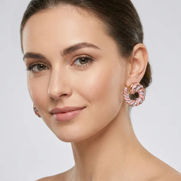 Pink_And_Gold_Twisted_Hoop_Earrings_For_Women