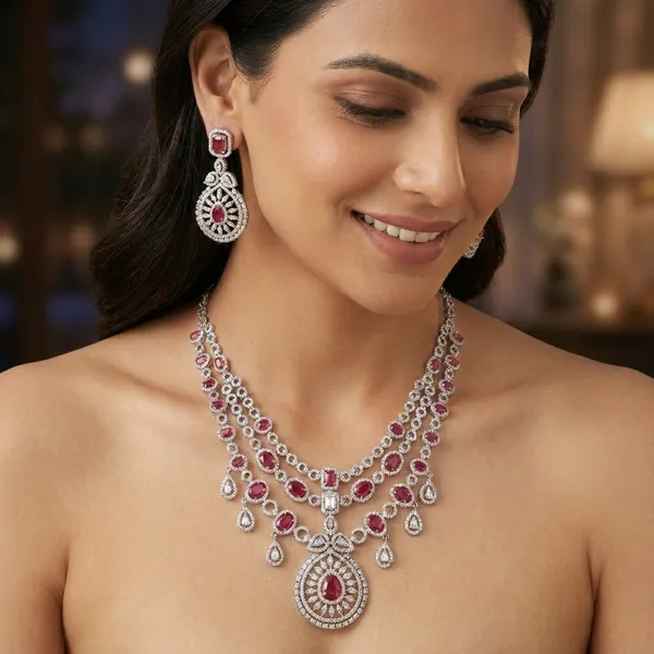 Silver_Plated_Ruby_Stone_Layered_Necklace_Set_with_Earrings