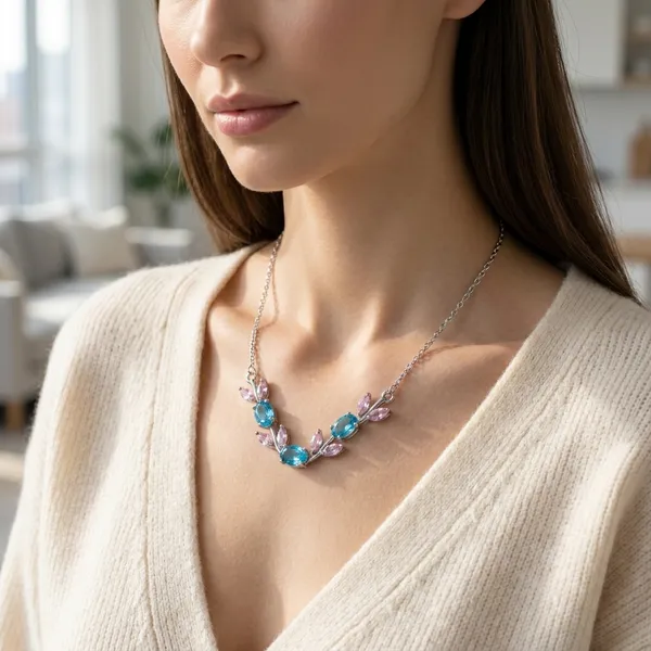 Silver_Floral_Leaf_Design_Necklace_with_Blue_and_Pink_Stones