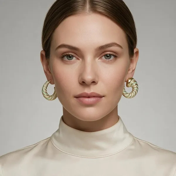 Gold_And_Green_Twisted_Hoop_Earrings_For_Women_-_Pack_of_2