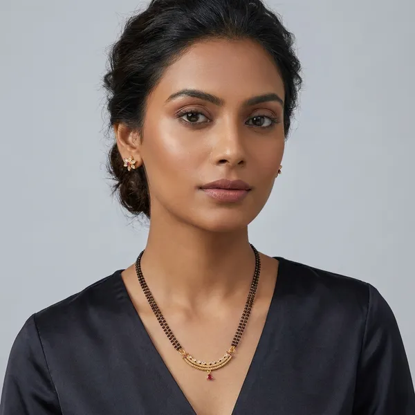 Golden_Black_Beaded_Mangalsutra_Necklace_Set_With_Earrings