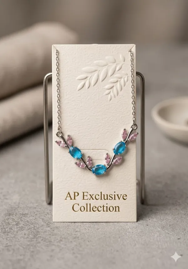 Silver_Floral_Leaf_Design_Necklace_with_Blue_and_Pink_Stones