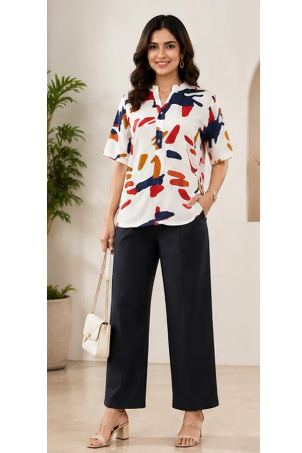 Women_Abstract_Printed_Casual_Top_|_3/4_Sleeve_Stylish_Tunic_|_Soft_Rayon_Fabric_|_Regular_Fit_Daily_Wear_Top_for_Women